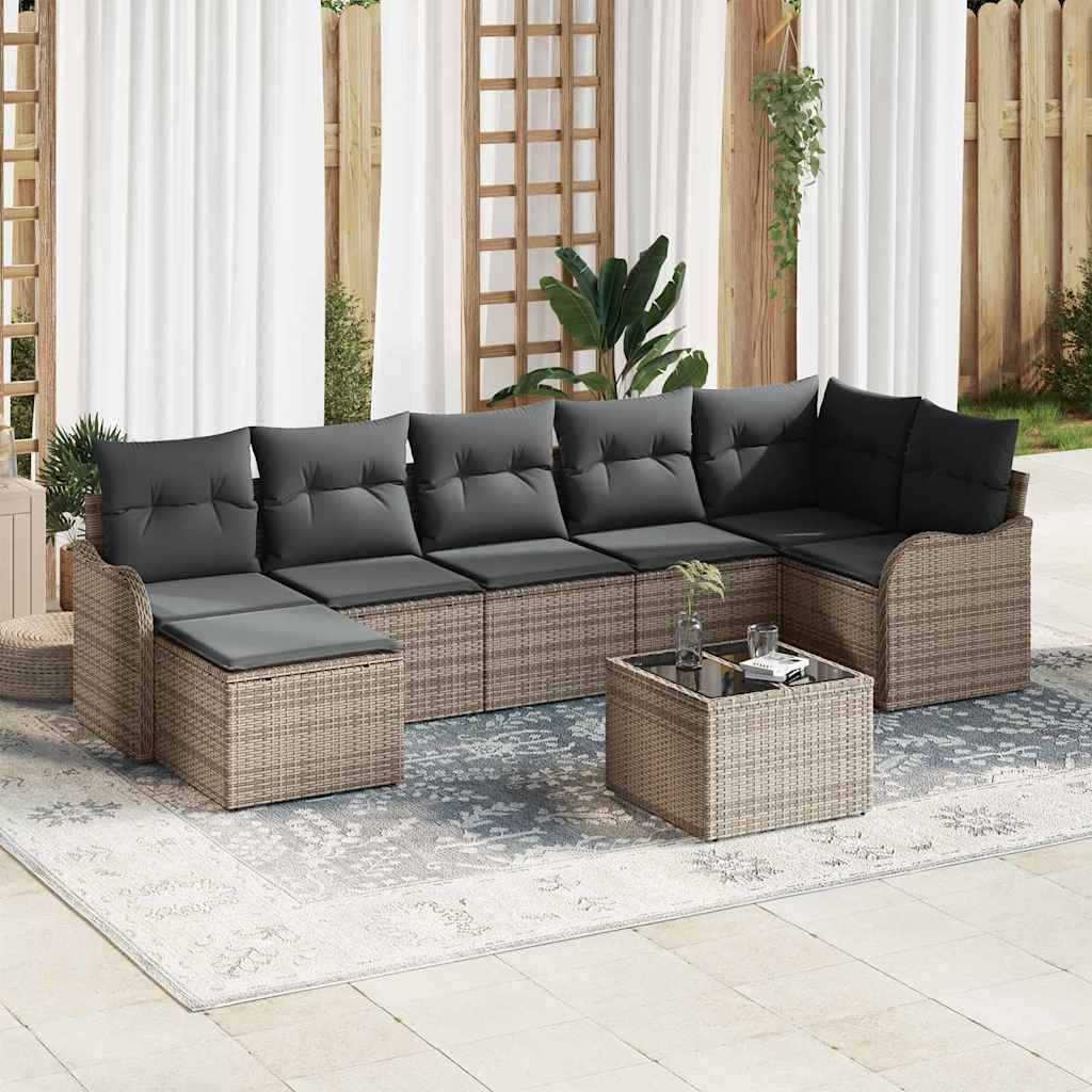 Gartensofa-set 8 pcs Grau Poly-Rattan