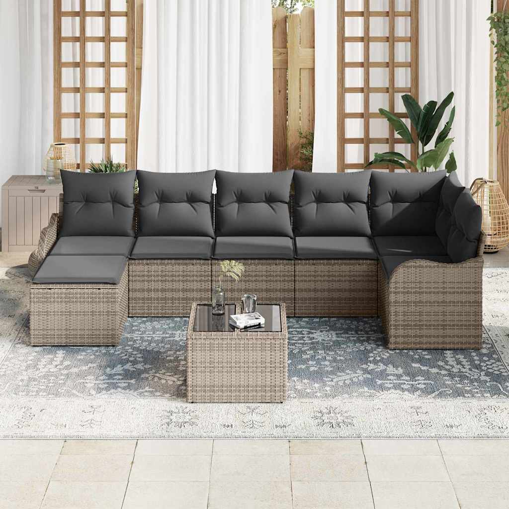 Gartensofa-set 8 pcs Grau Poly-Rattan