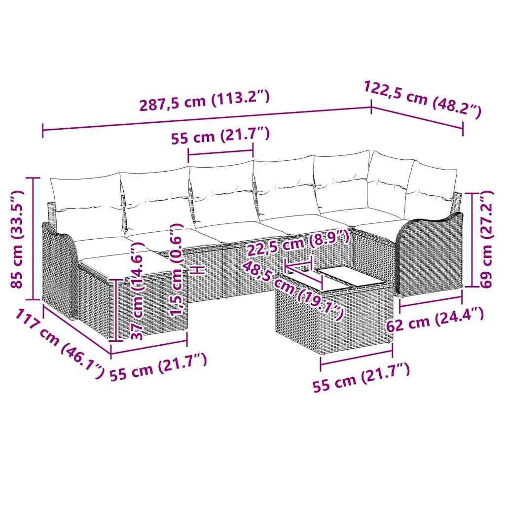 Gartensofa-set 8 pcs Grau Poly-Rattan