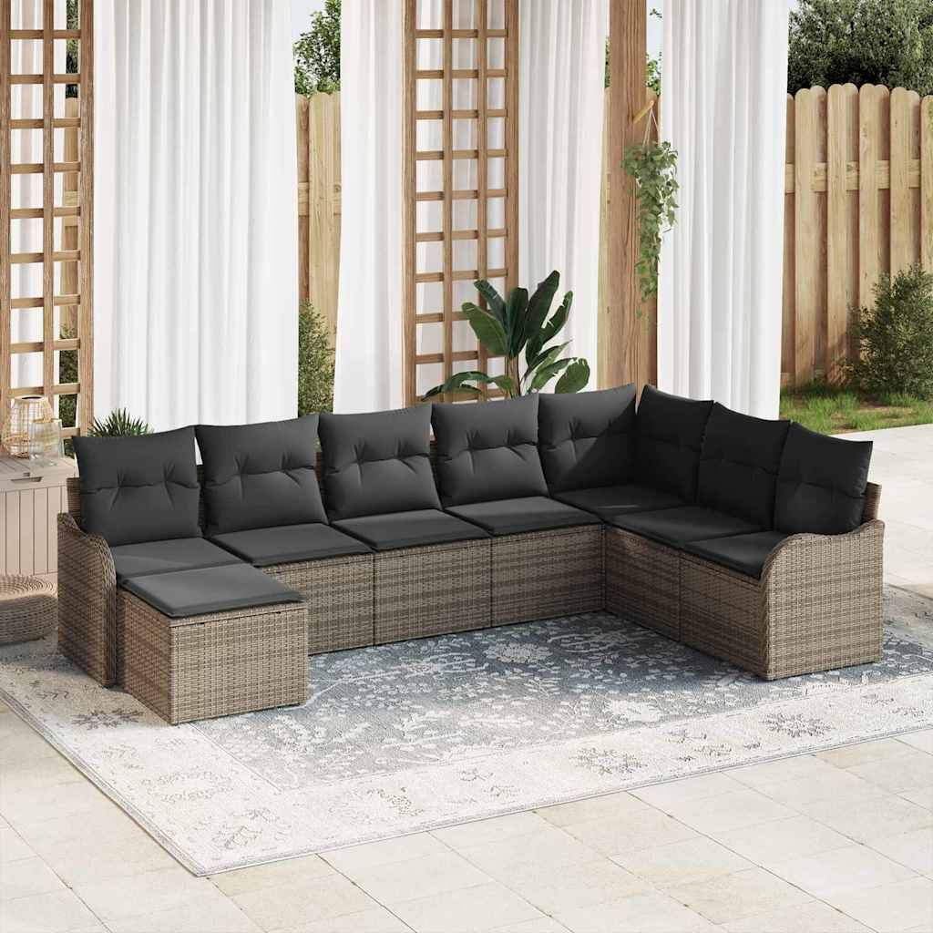Gartensofa-set 8 pcs Grau Poly-Rattan