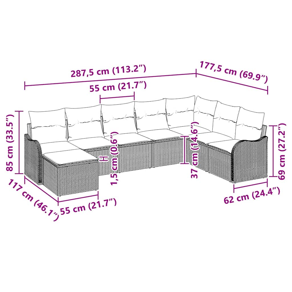 Gartensofa-set 8 pcs Beige Poly-Rattan