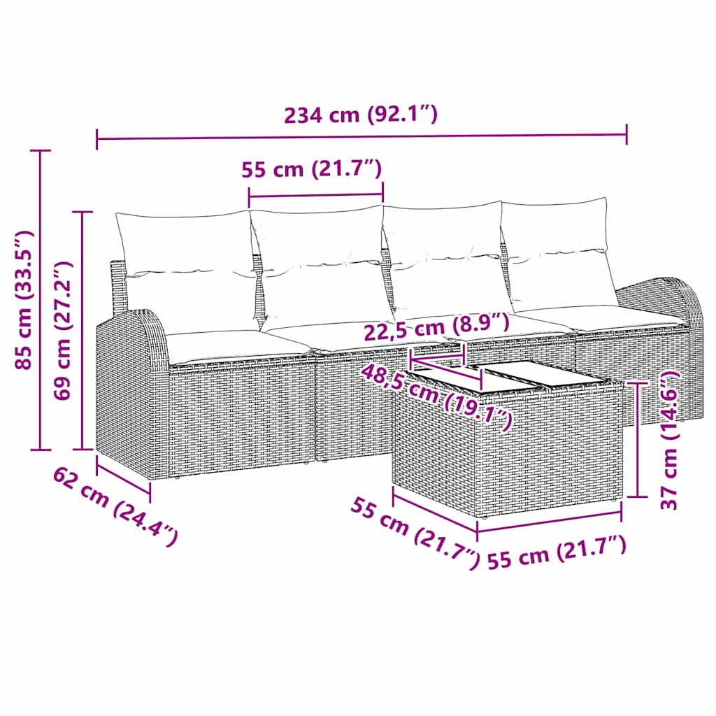 Gartensofa-set Schwarz 55 x 55 x 37 cm Poly-Rattan