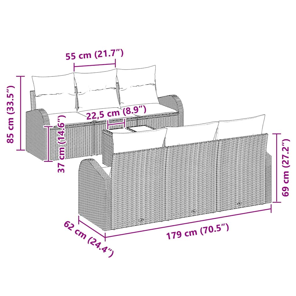 Gartensofa-set Schwarz 55 x 55 x 37 cm Poly-Rattan