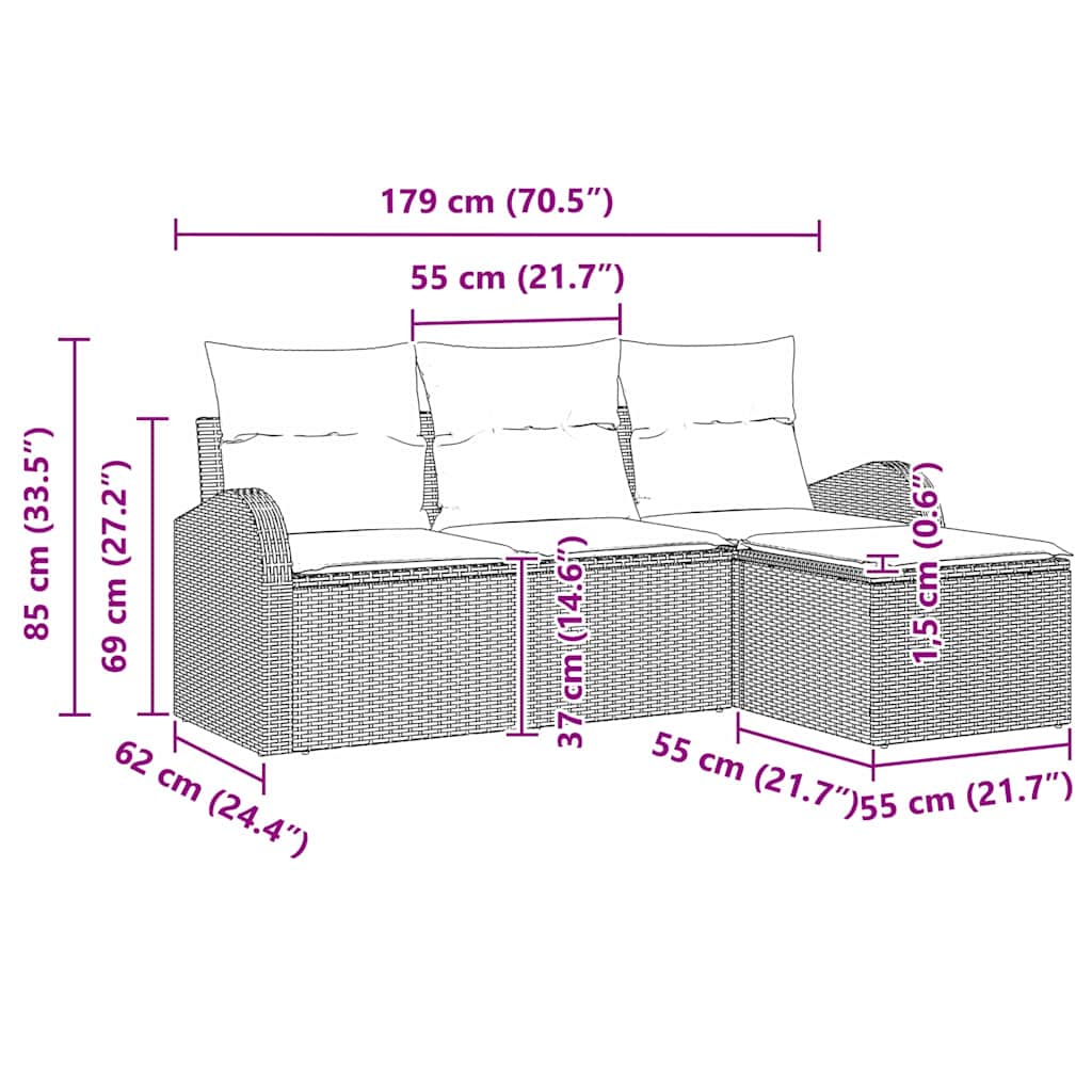Gartensofa-set Hellgrau Poly-Rattan