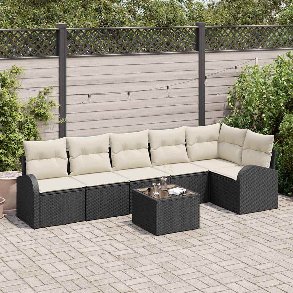 Gartensofa-set 7 pcs Schwarz Poly-Rattan
