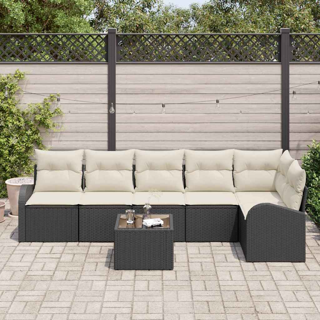 Gartensofa-set 7 pcs Schwarz Poly-Rattan