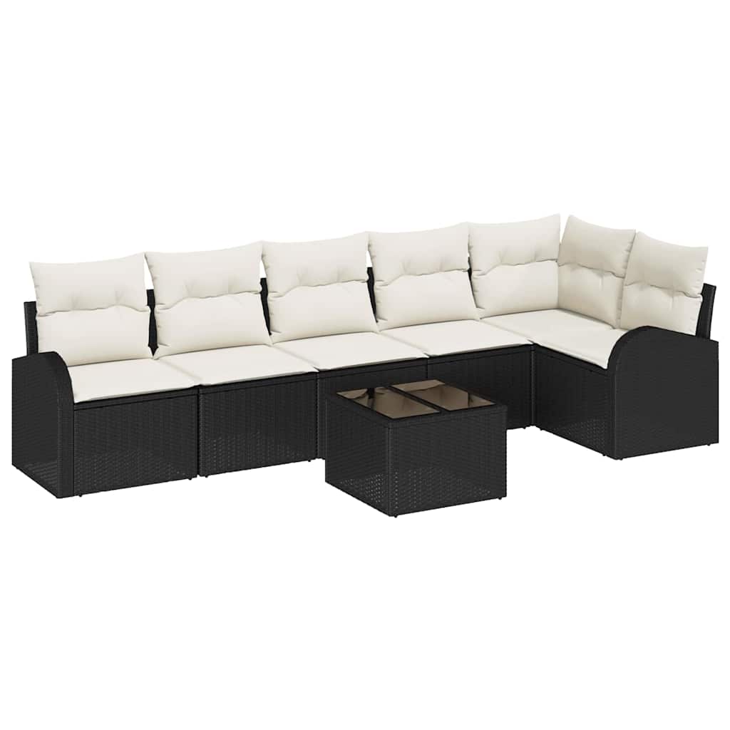 Gartensofa-set 7 pcs Schwarz Poly-Rattan