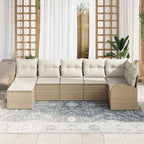 Garten-Sofa-Set mit Kissen 7 pcs Beige Poly Rattan