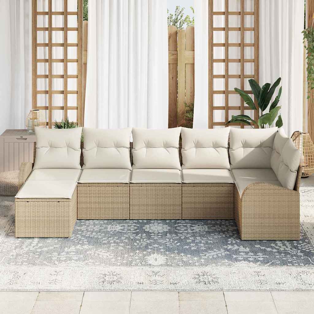 Garten-Sofa-Set mit Kissen 7 pcs Beige Poly Rattan