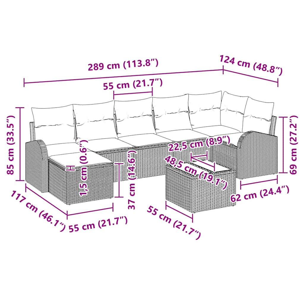 Garten-Sofa-Set mit Kissen 8 pcs Braun Poly Rattan