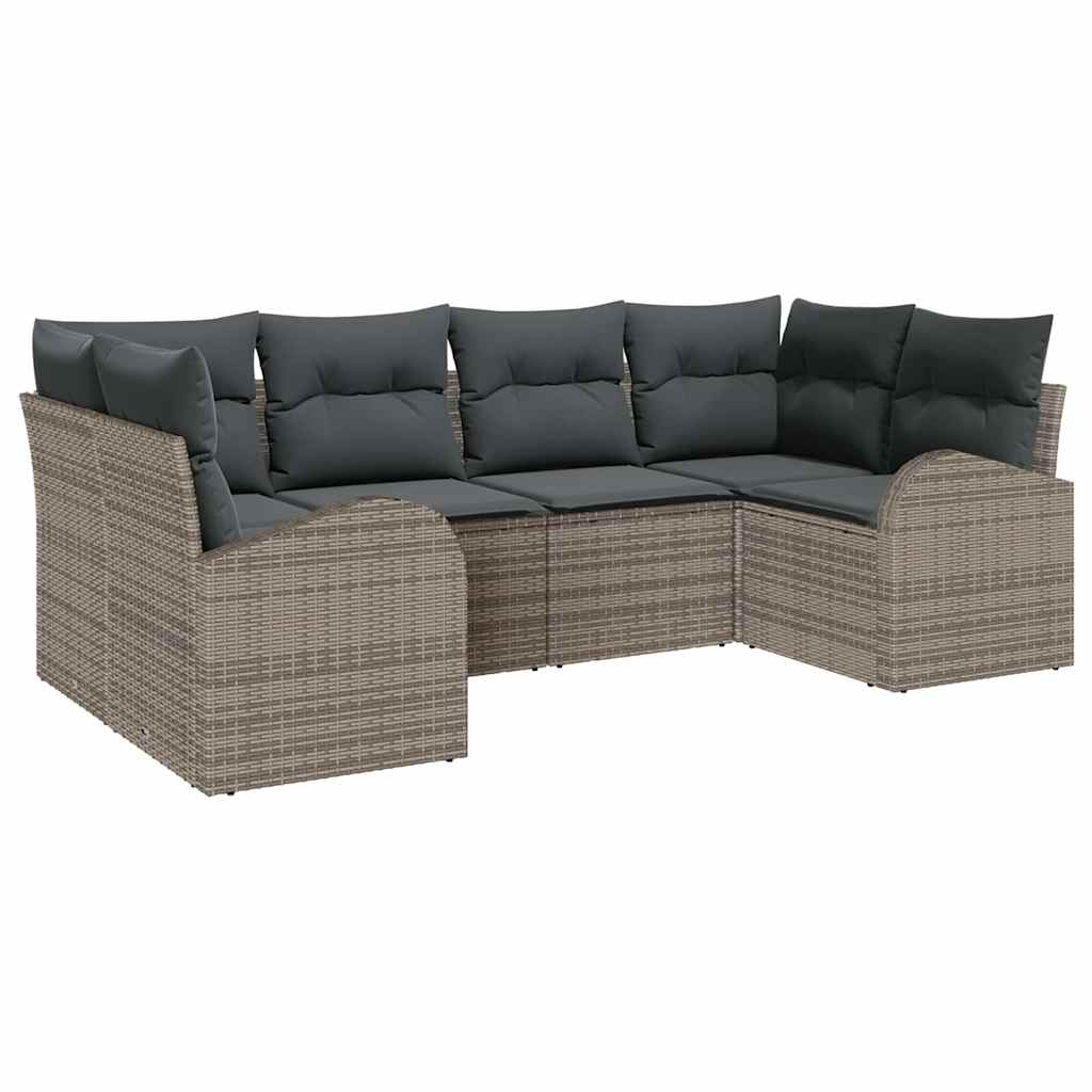 Gartensofa-set mit Kissen 6 pcs Grau Poly Rattan