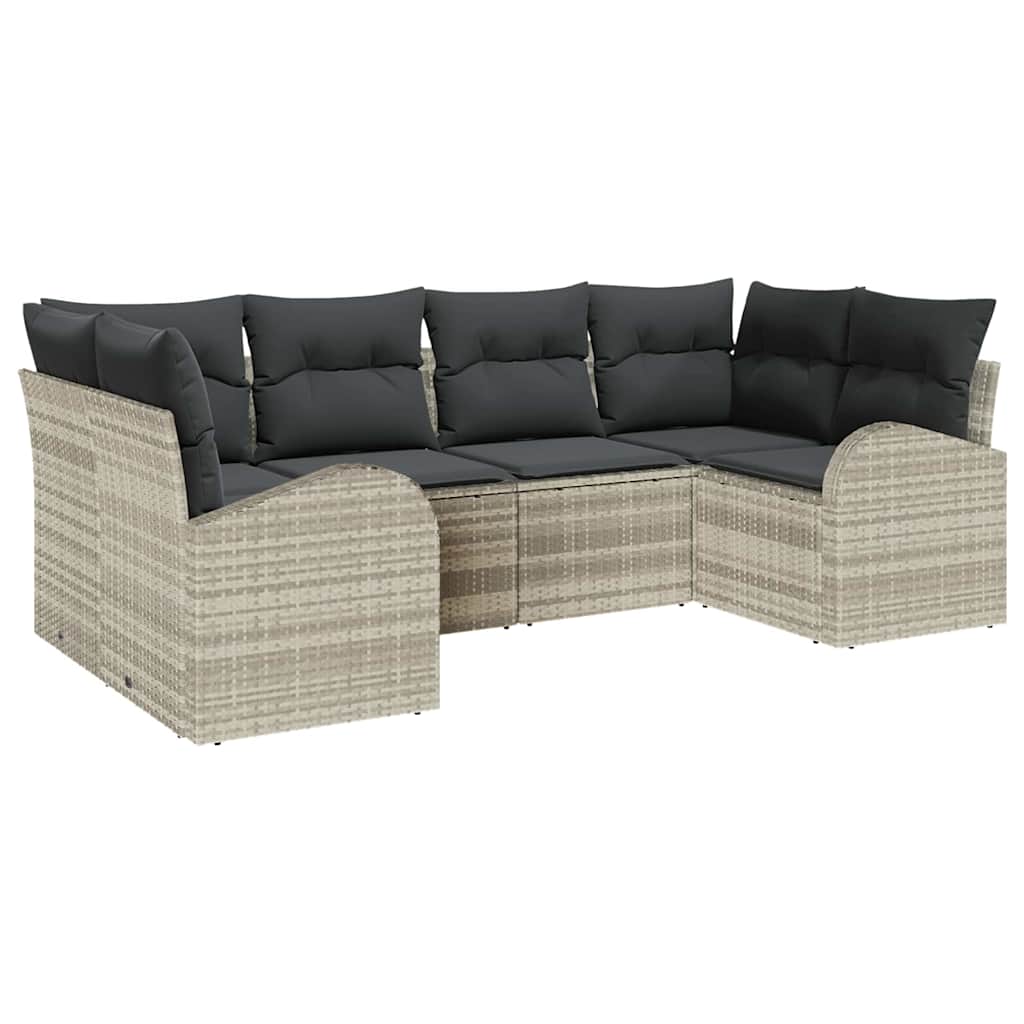 Gartensofa-set mit Kissen 6 pcs Hellgrau Poly Rattan