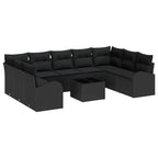 Sofa Set mit Kissen 10 pcs Schwarz Poly Rattan
