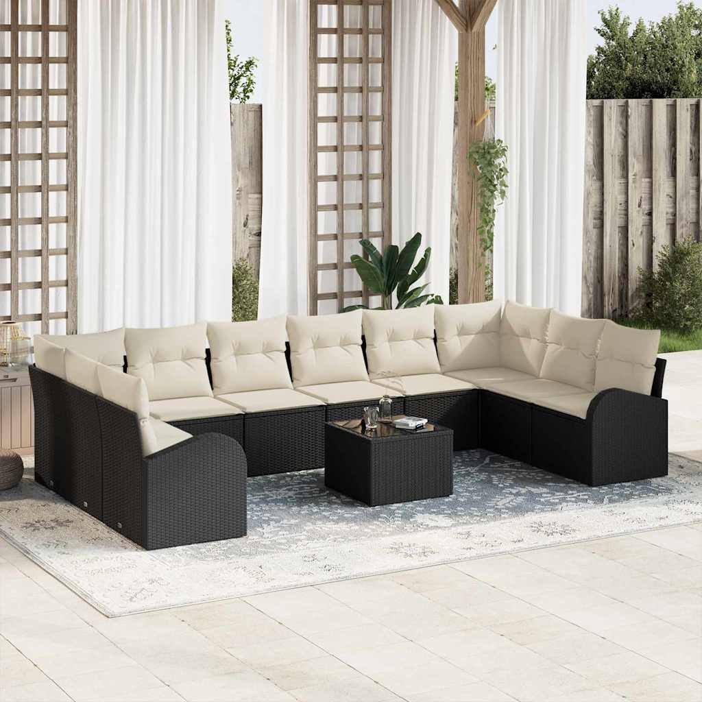 Sofa Set mit Kissen 11 pcs Schwarz Polyrattan