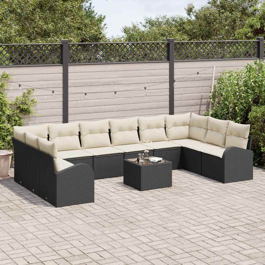 Sofa Set mit Kissen 11 pcs Schwarz Polyrattan