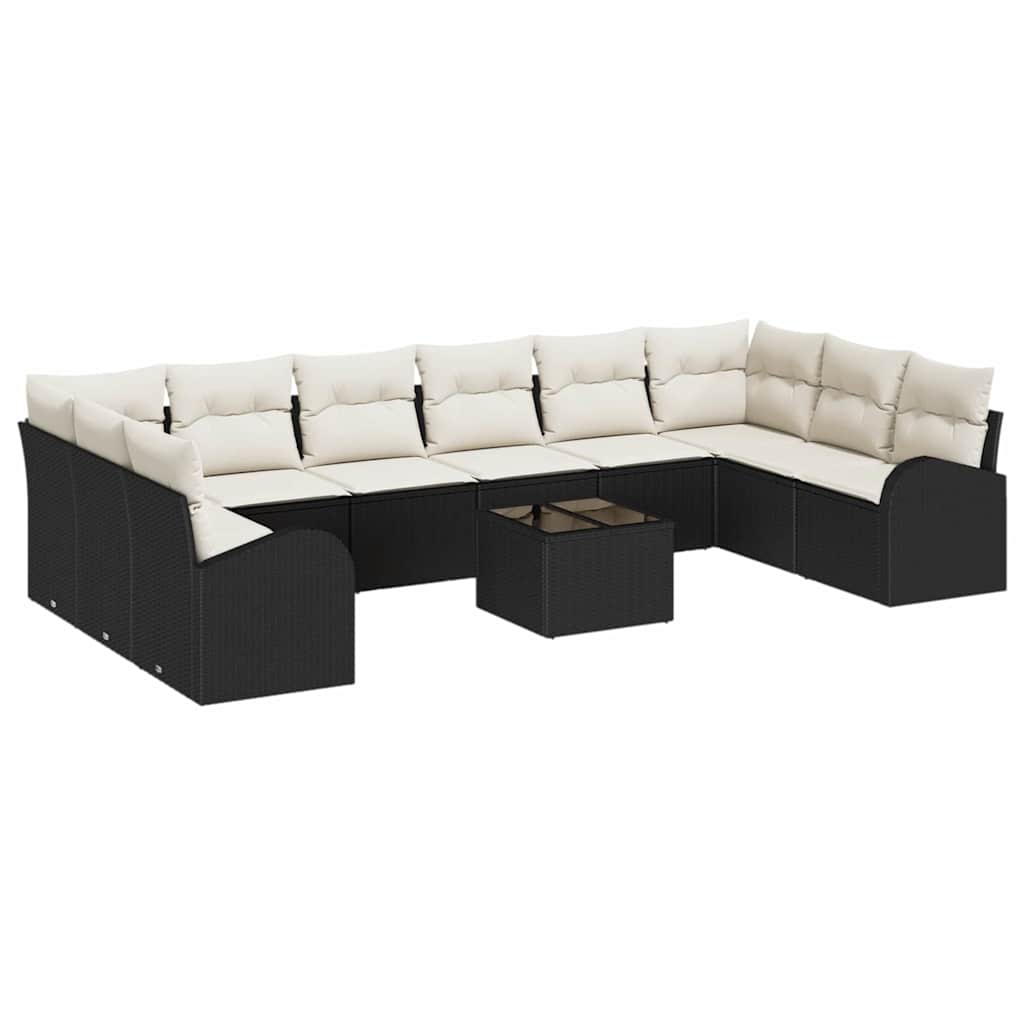 Sofa Set mit Kissen 11 pcs Schwarz Polyrattan