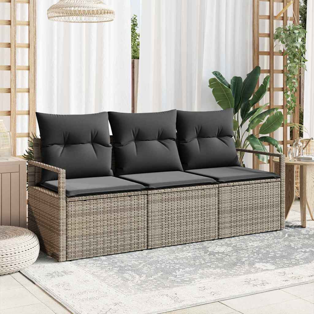 Sofa Set mit Kissen 3 pcs Grau Poly Rattan