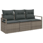 Sofa Set mit Kissen 3 pcs Grau Poly Rattan