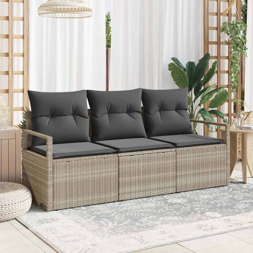 Sofa Set 3 pcs Hellgrau Poly-Rattan