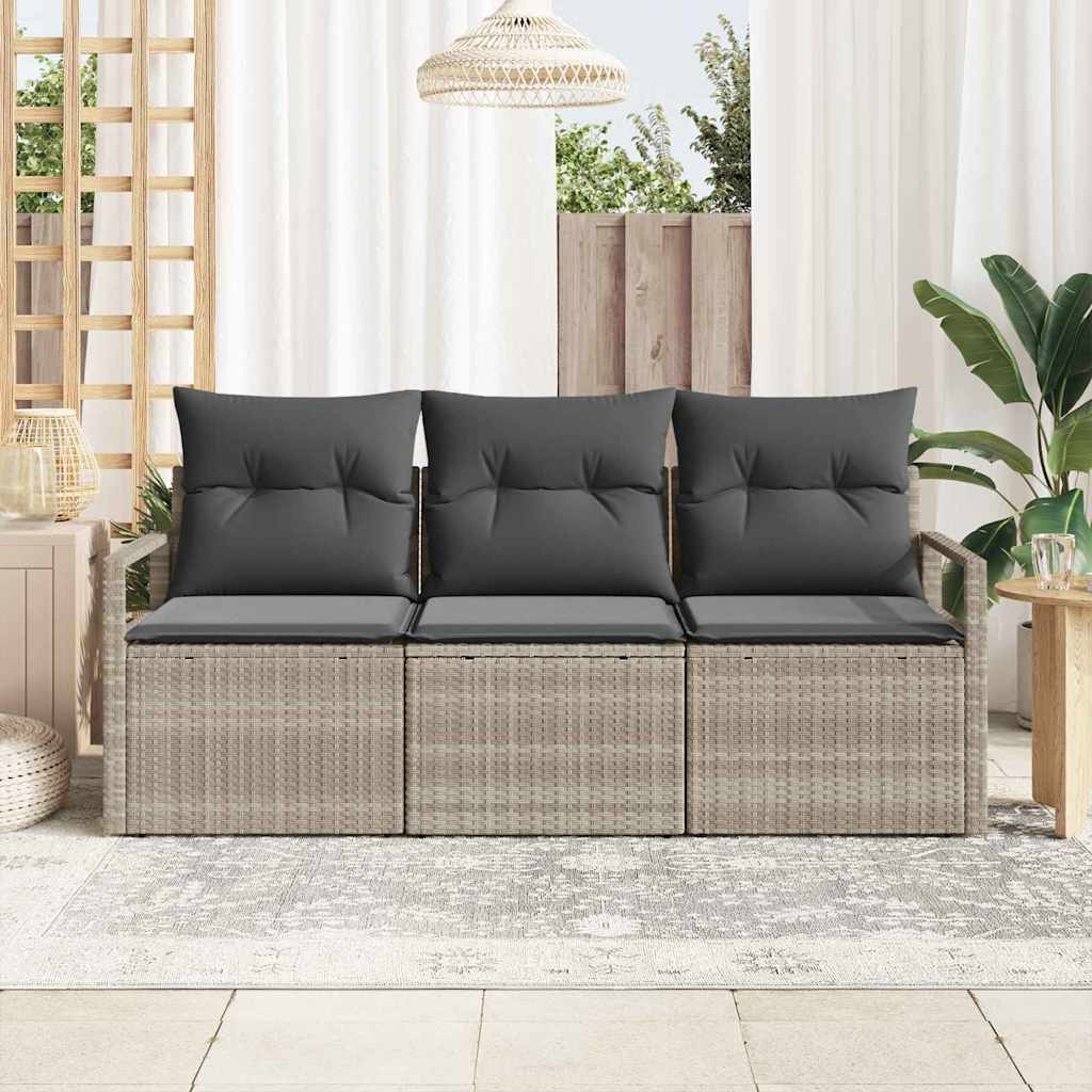 Sofa Set 3 pcs Hellgrau Poly-Rattan