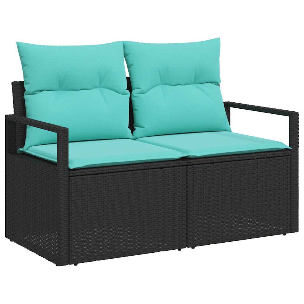 Sofa Set mit Kissen 6 pcs Schwarz und Türkis Poly Rattan