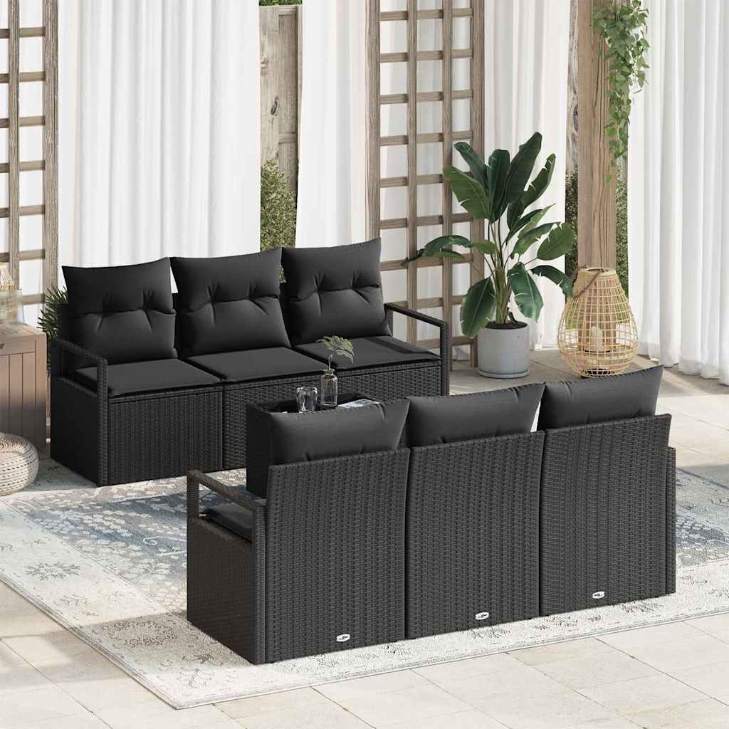 Sofa Set mit Kissen 7 pcs Schwarz Poly Rattan