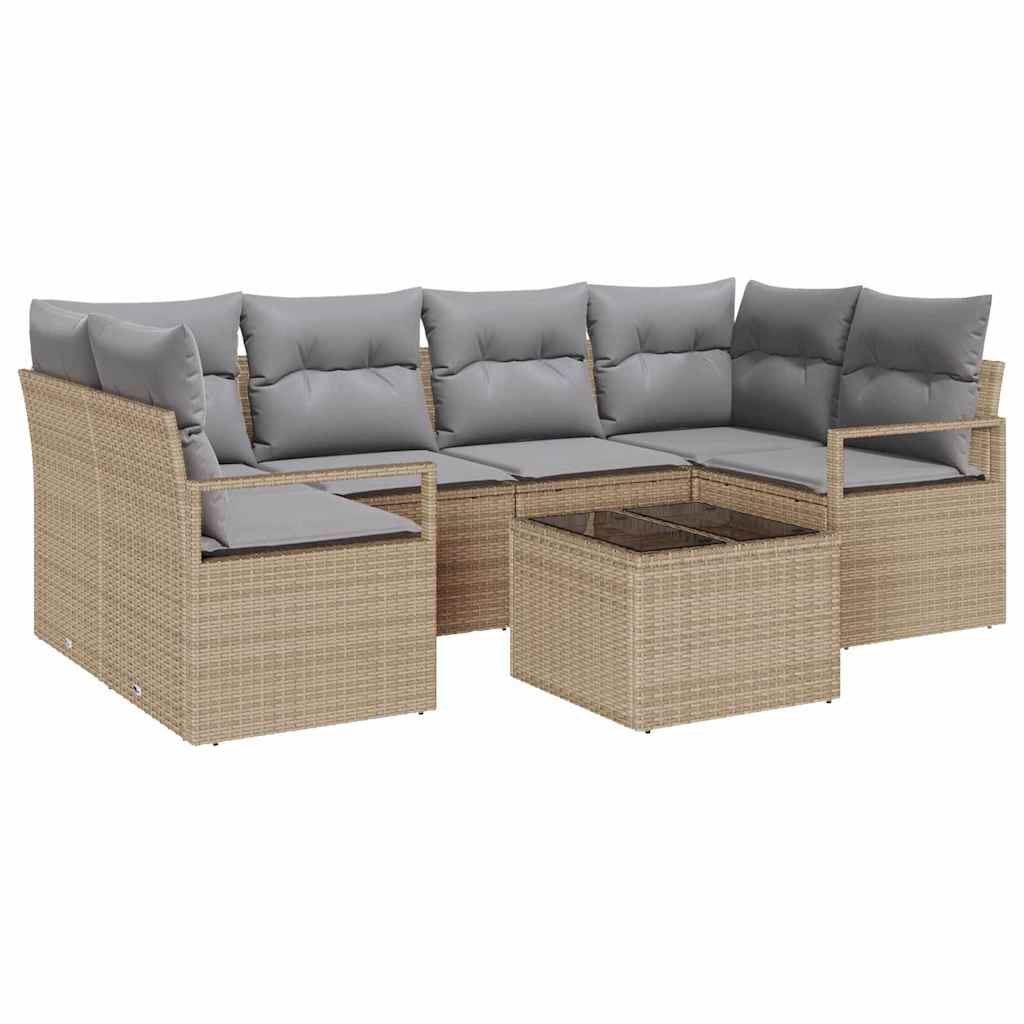 Sofa Set mit Kissen 7 pcs Beige und Grau Poly Rattan