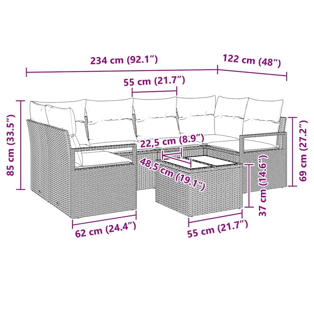 Sofa Set mit Kissen 7 pcs Beige und Grau Poly Rattan