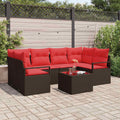 Sofa Set mit Kissen 7 pcs Braun und Rot Poly Rattan
