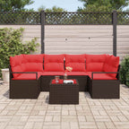 Sofa Set mit Kissen 7 pcs Braun und Rot Poly Rattan