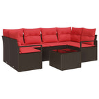 Sofa Set mit Kissen 7 pcs Braun und Rot Poly Rattan