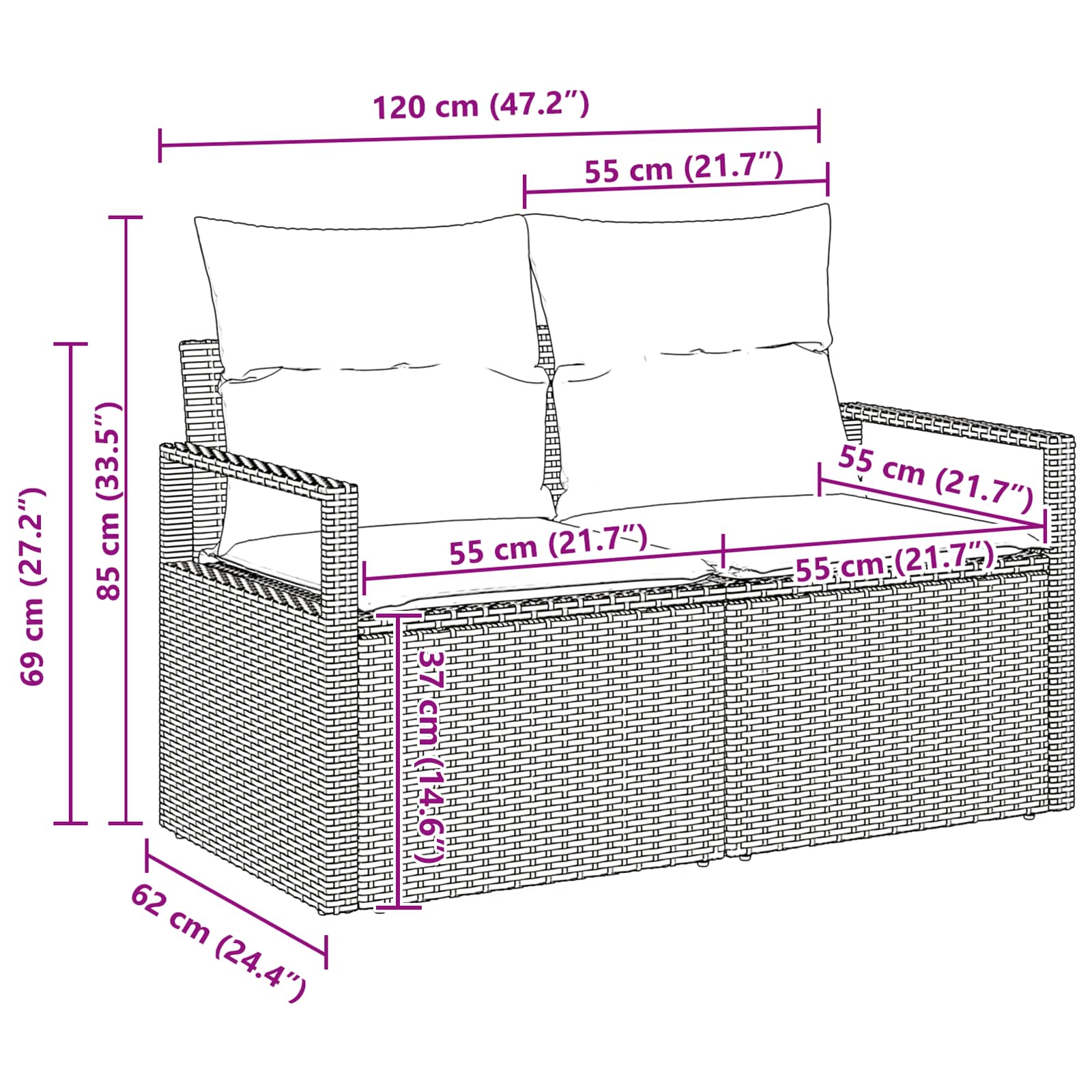 Sofa Set mit Kissen 7 pcs Braun und Rot Poly Rattan