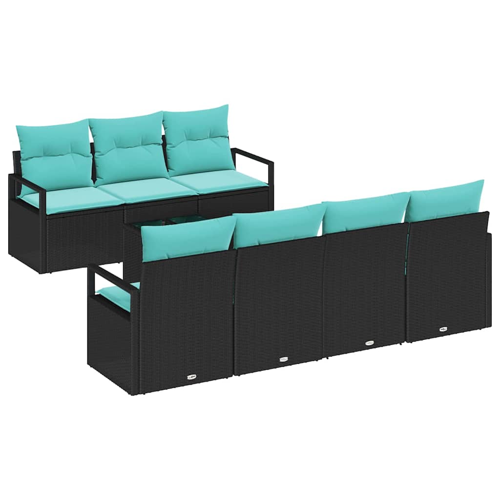 Sofa Set mit Kissen 8 pcs Schwarz und Türkis Poly Rattan