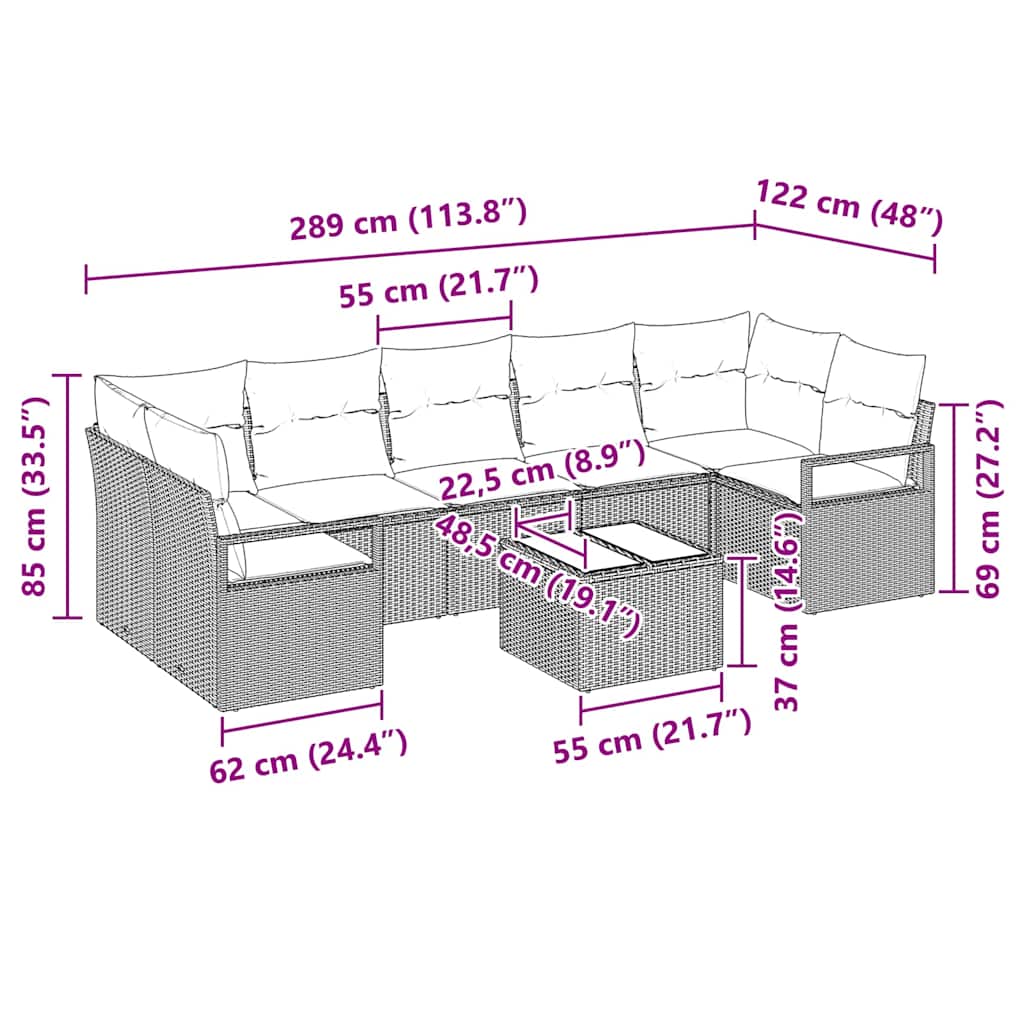 Sofa Set mit Kissen 8 pcs Beige und Grau Poly Rattan