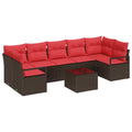 Sofa Set 8 pcs Braun und Rot Poly-Rattan