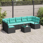Sofa Set 8 pcs Schwarz und Türkis Poly-Rattan