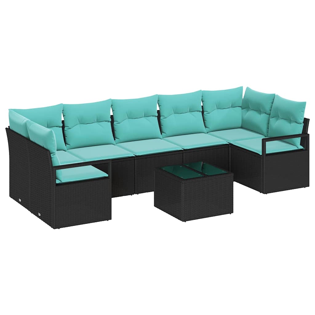 Sofa Set 8 pcs Schwarz und Türkis Poly-Rattan