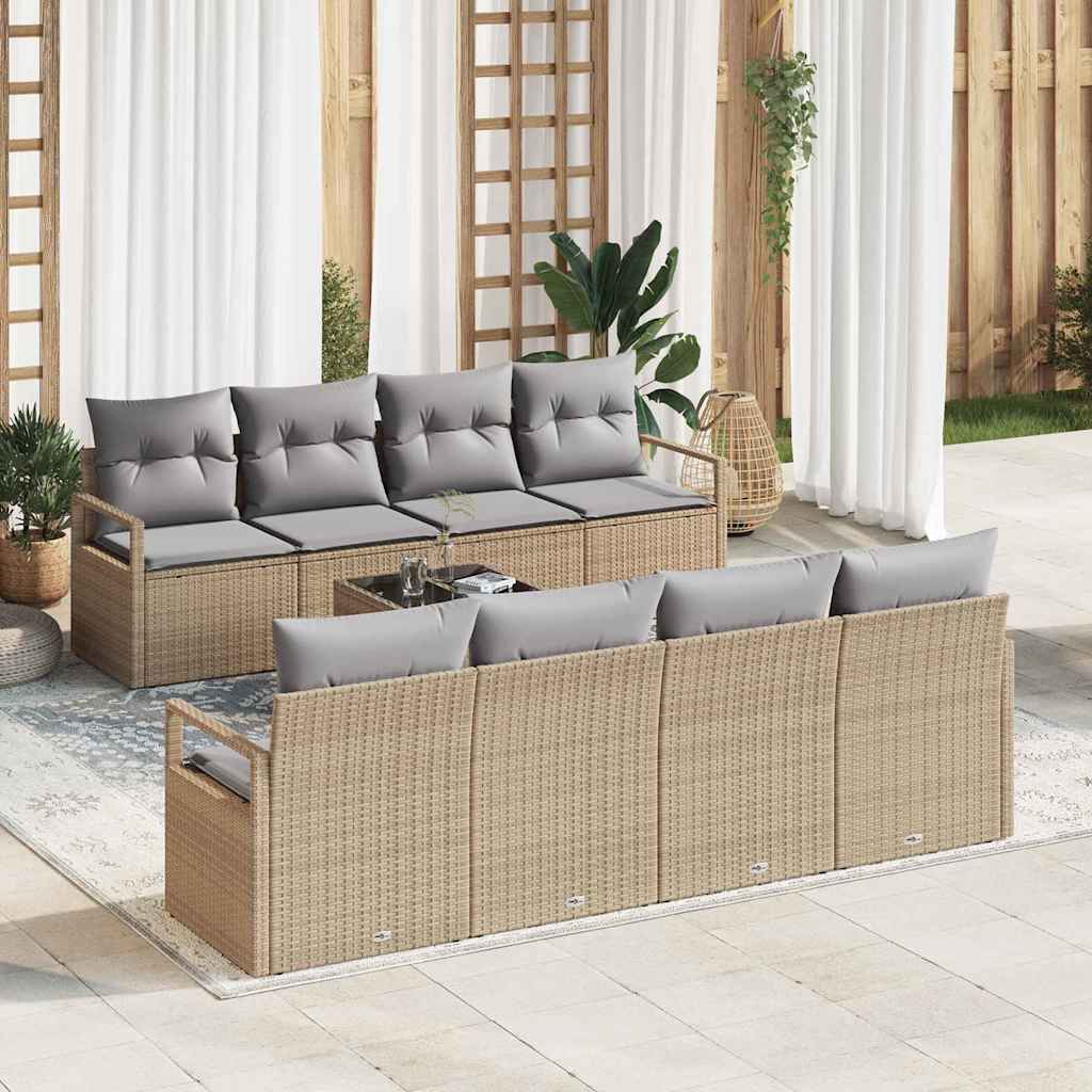 Sofa Set mit Kissen 7 pcs Beige und Grau Poly Rattan
