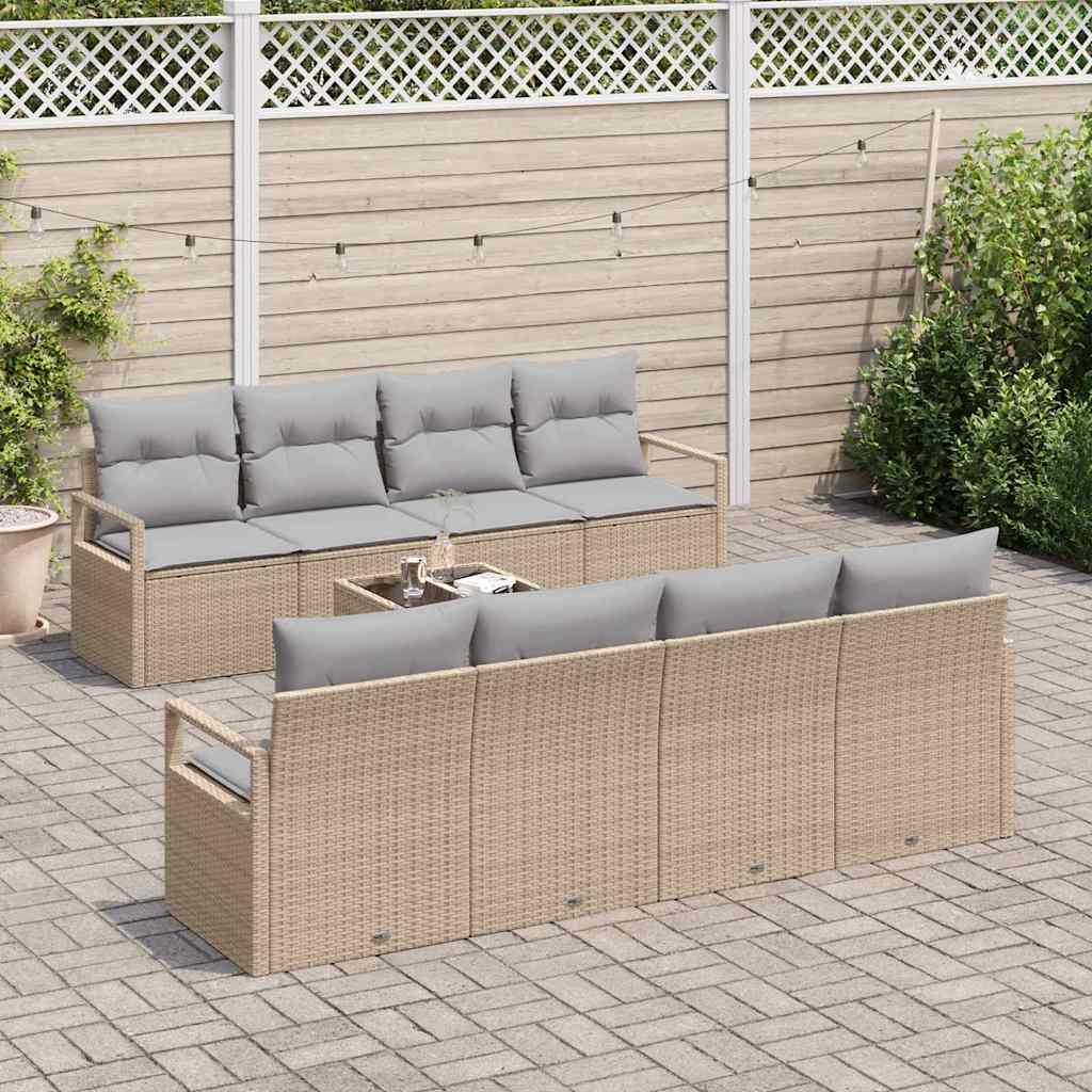 Sofa Set mit Kissen 7 pcs Beige und Grau Poly Rattan