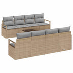 Sofa Set mit Kissen 7 pcs Beige und Grau Poly Rattan