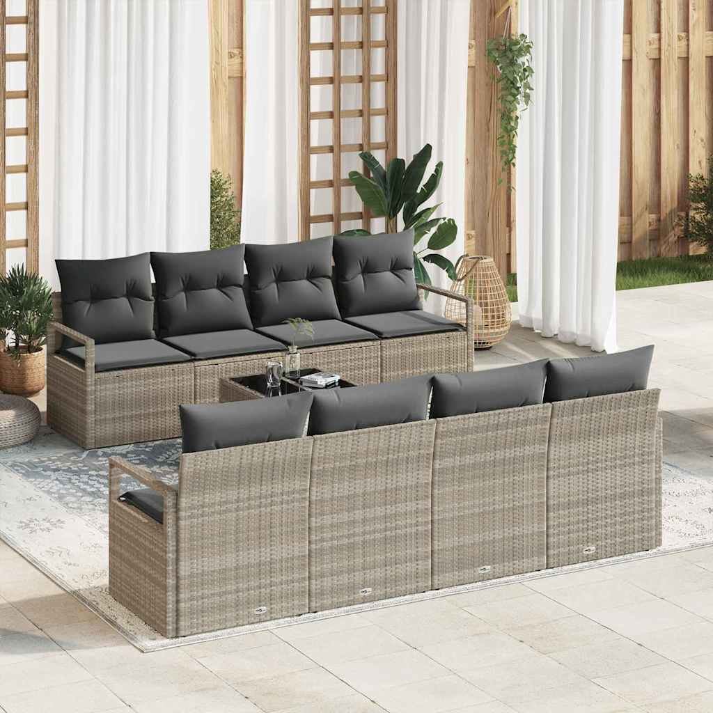 Sofa Set mit Kissen 7 pcs Hellgrau Poly Rattan