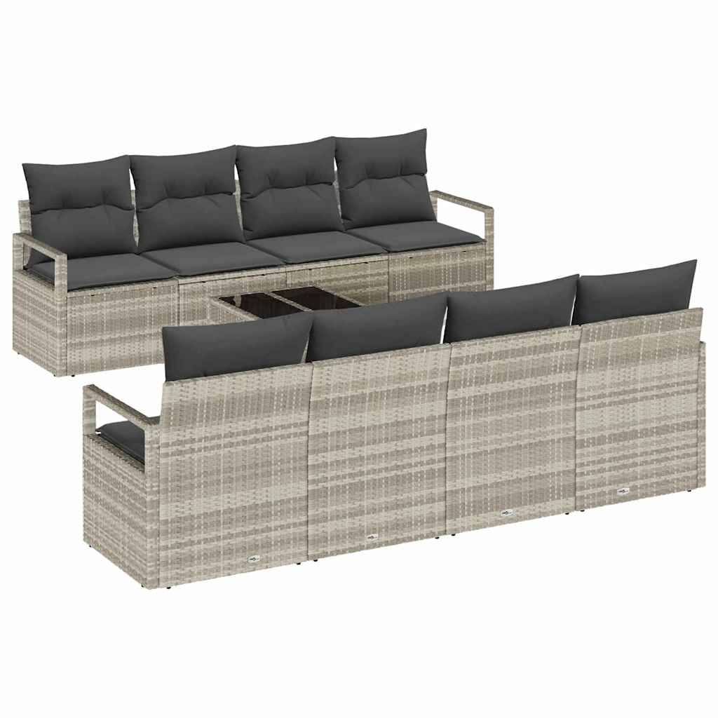 Sofa Set mit Kissen 7 pcs Hellgrau Poly Rattan
