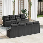 Sofa Set mit Kissen 7 pcs Schwarz Poly Rattan