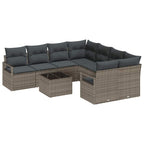 Sofa Set mit Kissen 9 pcs Grau Poly Rattan
