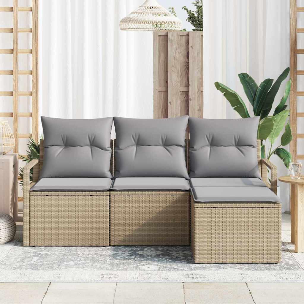 Sofa Set mit Kissen 4 pcs Beige Poly Rattan