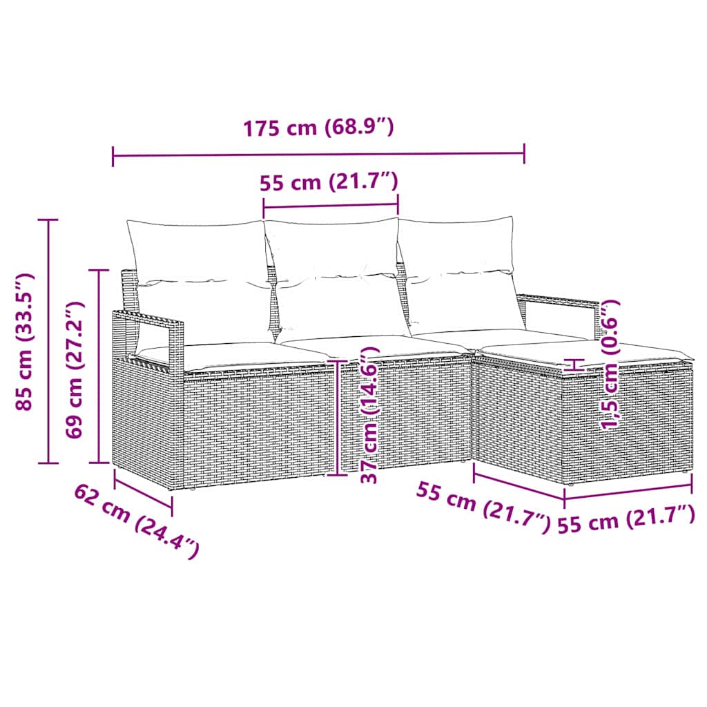 Sofa Set mit Kissen 4 pcs Beige Poly Rattan