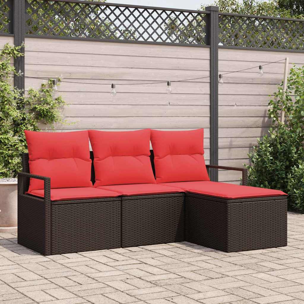 Sofa Set 4 pcs Braun Poly-Rattan