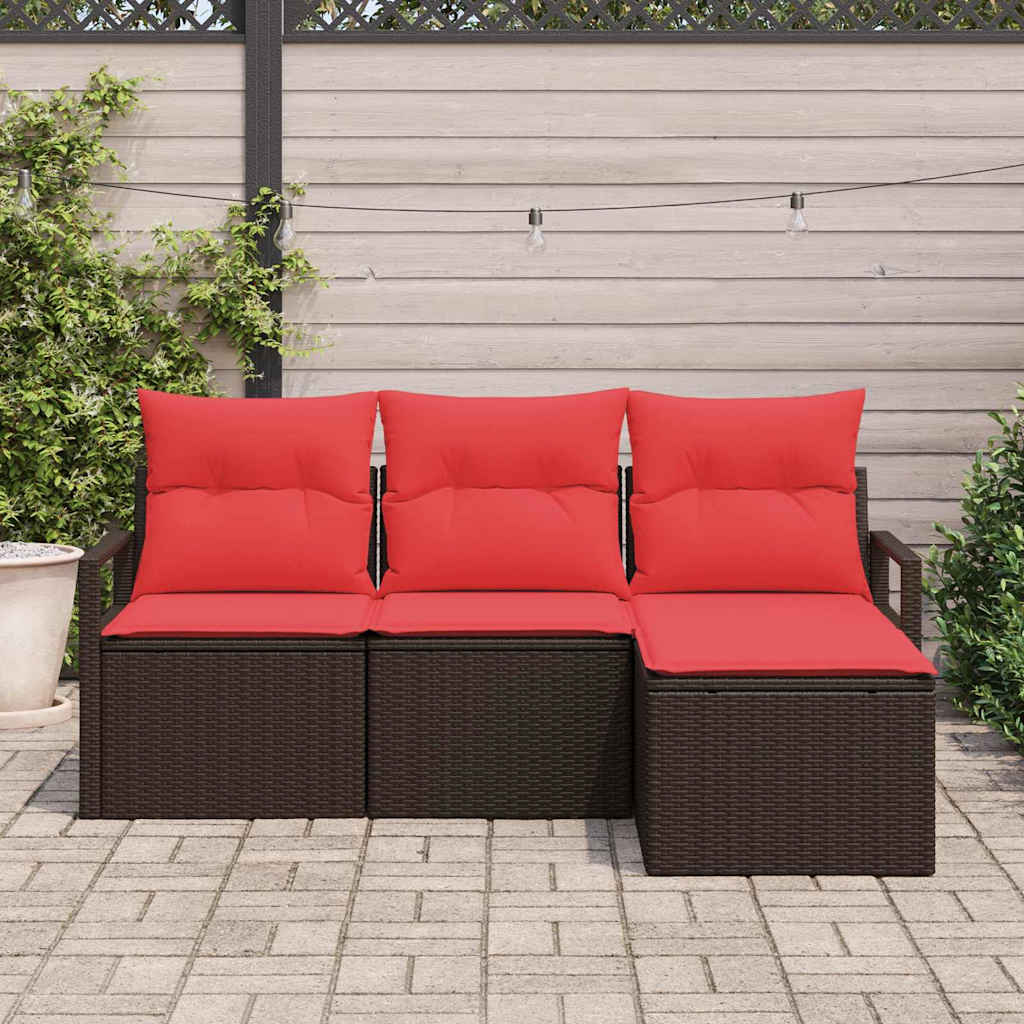 Sofa Set 4 pcs Braun Poly-Rattan