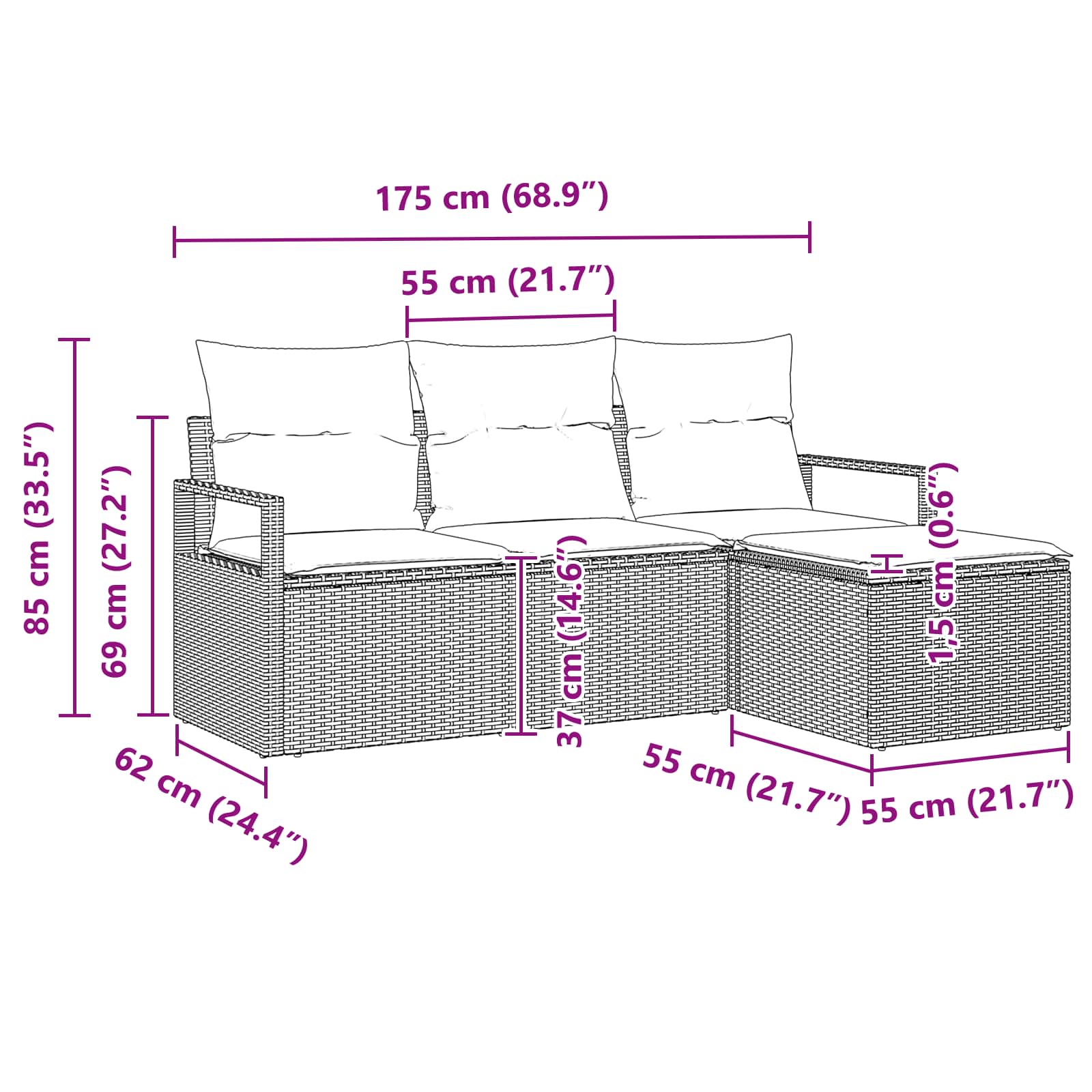 Sofa Set 4 pcs Braun Poly-Rattan