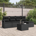 Sofa Set mit Kissen 6 pcs Schwarz Poly Rattan